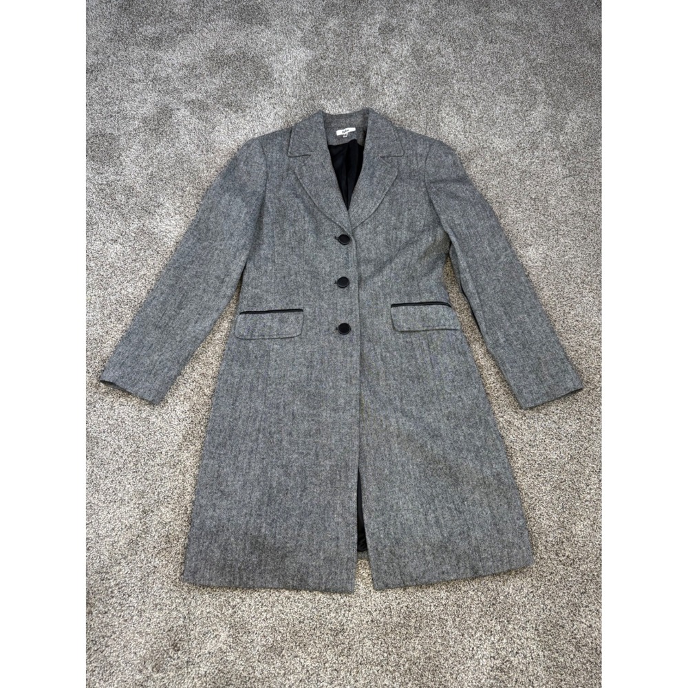Reba Grey Tweed Wool Blend Long Coat Jacket Womens‎ Size 8 Notched Lapel Lined